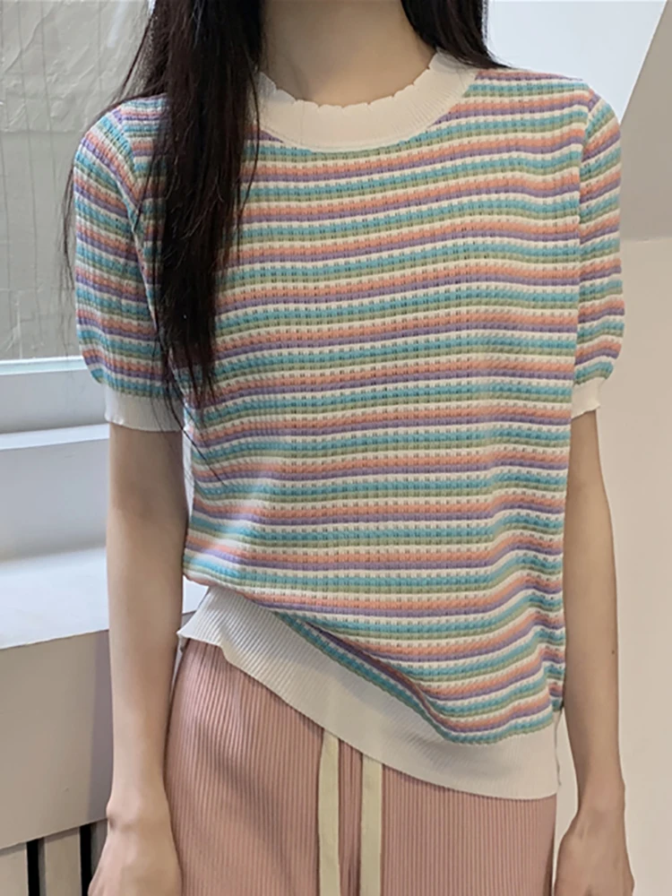 Striped Knitted T Shirt Women Tshirt Short Sleeve T-Shirts Summer Tops Korean Fashion Womens Clothing Tee Shirt Femme Camisetas
Striped Knitted T Shirt Women Tshirt Short Sleeve T-Shirts Summer Tops Korean Fashion Womens Clothing Tee Shirt Femme Camisetas