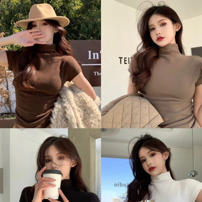 2022 Women Turtleneck Knitted Sweater Tops Female Slim Short Sleeve Solid Spring Sexy Sweaters Pullovers Tee
2022 Women Turtleneck Knitted Sweater Tops Female Slim Short Sleeve Solid Spring Sexy Sweaters Pullovers Tee