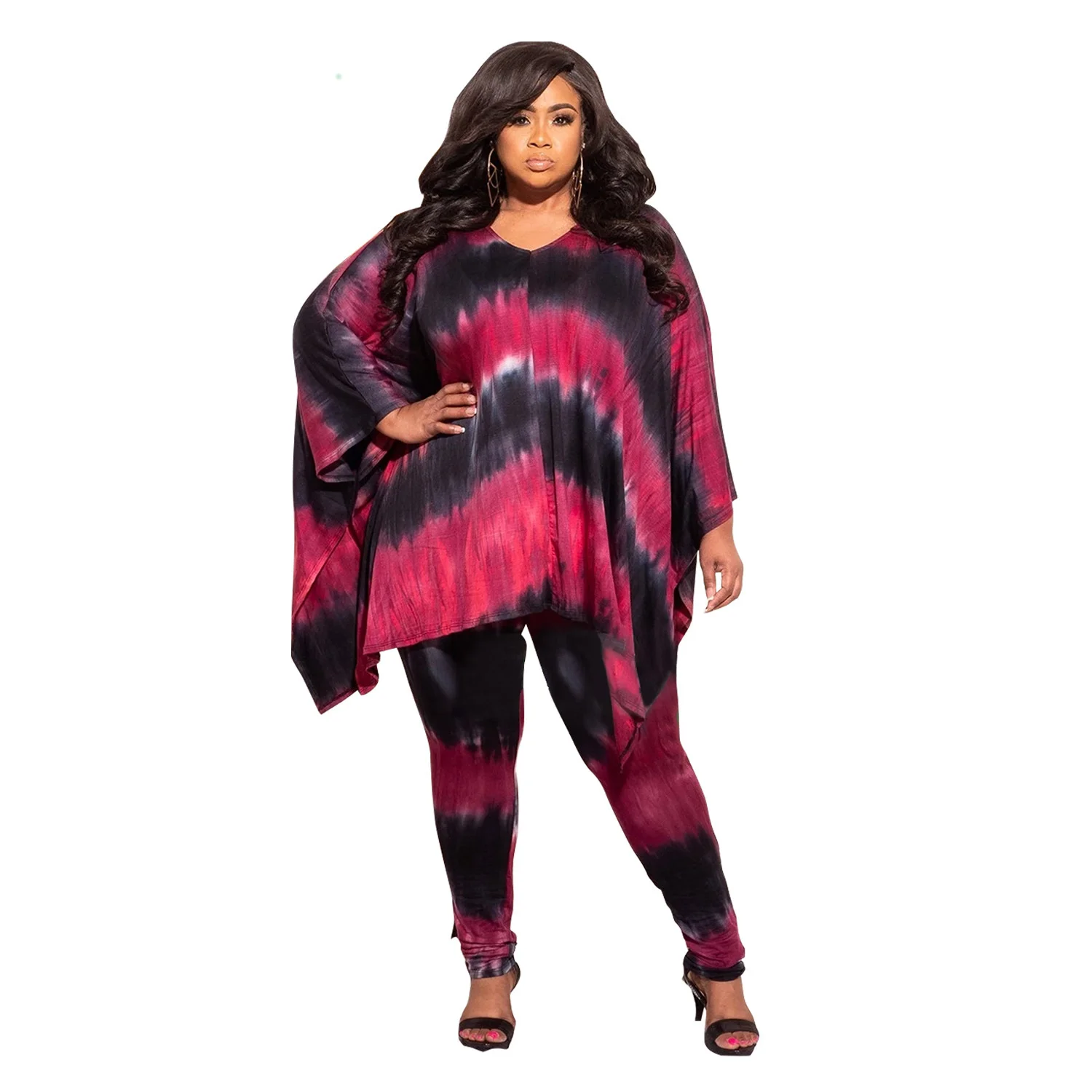 

Plus Size Piece Autumn Two Xl-5xl 2021 Set Women Fashion Loepard Tie Dye Long Sleeve Top and Pant Suit Wholesale Dropshopping