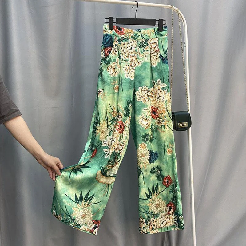 Bohemian Print Silk Satin High Waist Wide Leg Women's Pants Casual Loose Summer Straight Pants Ladies Lace Pants elastic waist
Bohemian Print Silk Satin High Waist Wide Leg Women's Pants Casual Loose Summer Straight Pants Ladies Lace Pants elastic waist