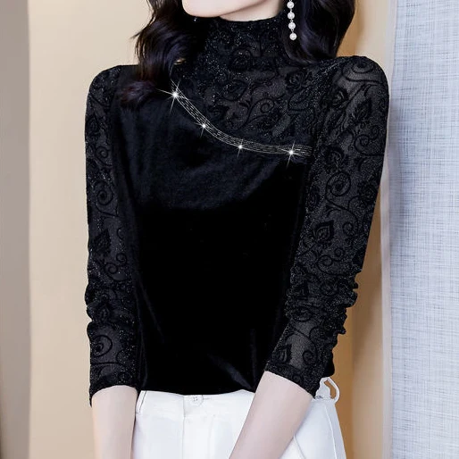 Half high-neck gold velvet bottoming shirt women's long-sleeved 2021 autumn winter fashion mesh velvet top
Half high-neck gold velvet bottoming shirt women's long-sleeved 2021 autumn winter fashion mesh velvet top