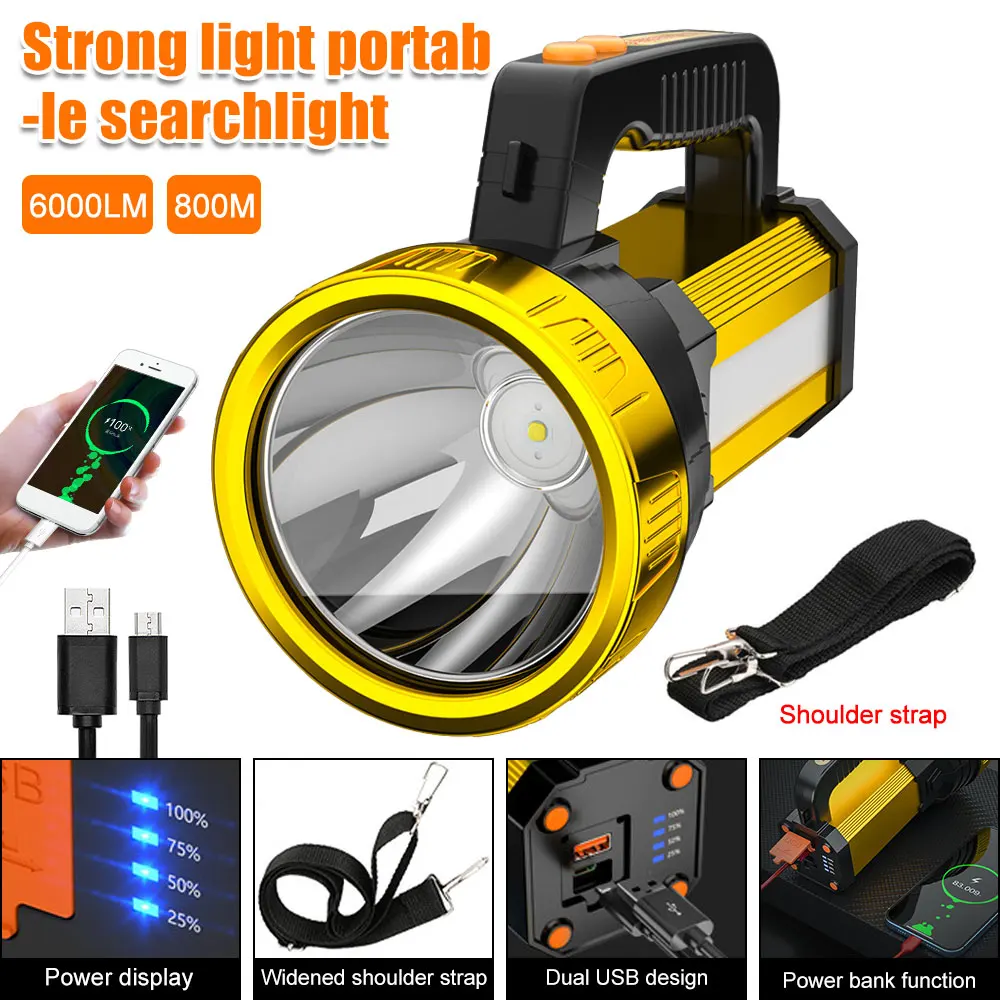 Spotlights Flashlight Long Powerful Super Side Bright Portable Range Lamp,power With Lamp Bank Rechargeable Searchlight 
Spotlights Flashlight Long Powerful Super Side Bright Portable Range Lamp,power With Lamp Bank Rechargeable Searchlight