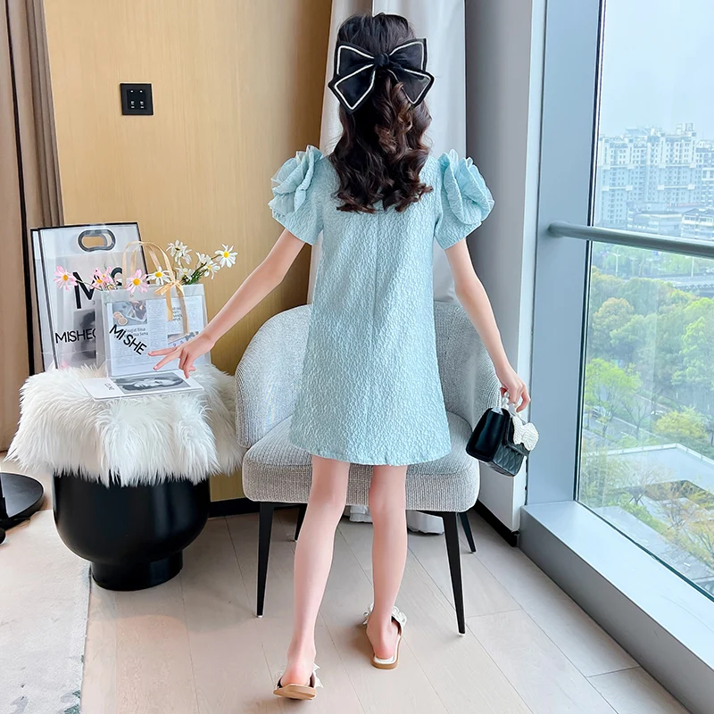 Летнее платье для девочек однотонная Детская короткая юбка с цветами новинка 2022