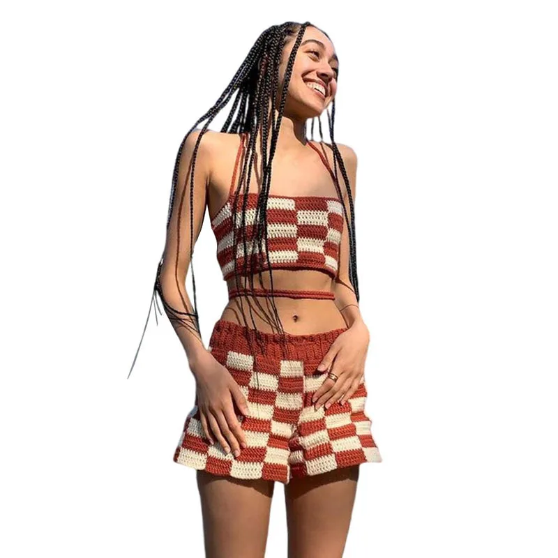 Backless Halter Crop Top And Shorts Sets For Women Plaid Printed Bodycon Bodysuit Sexy Casual Suits Checkered Lace Up Summer
Backless Halter Crop Top And Shorts Sets For Women Plaid Printed Bodycon Bodysuit Sexy Casual Suits Checkered Lace Up Summer