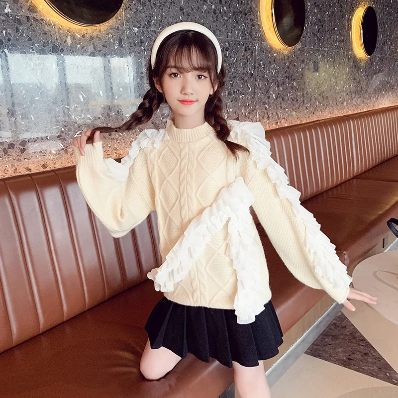 Girls Clothes Fashion Ruffle Lace Design Sweater Autumn Winter Thick Warm Knit Top for Teens Round Neck Jacquard Pullover 4-12 Y
Girls Clothes Fashion Ruffle Lace Design Sweater Autumn Winter Thick Warm Knit Top for Teens Round Neck Jacquard Pullover 4-12 Y