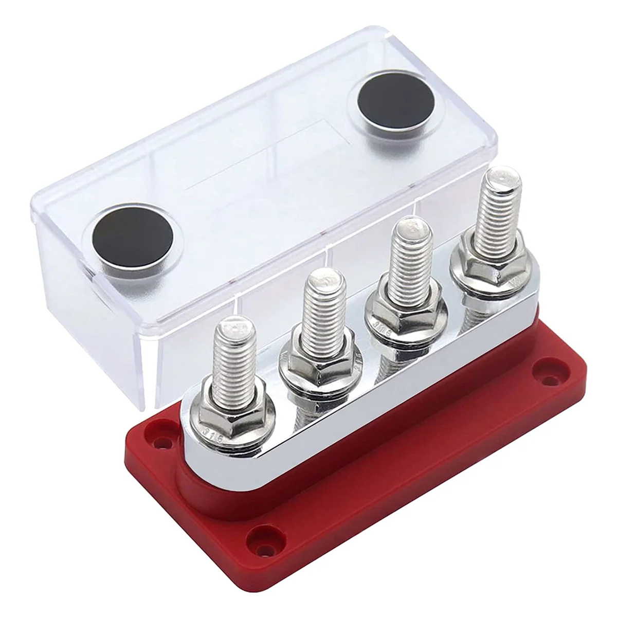600A Bus Bar 4-Stud (3/8 Inch) M10 High Current Copper Busbar Terminal Block Marine DC 12V 24V 48V with Cover(Red)
600A Bus Bar 4-Stud (3/8 Inch) M10 High Current Copper Busbar Terminal Block Marine DC 12V 24V 48V with Cover(Red)