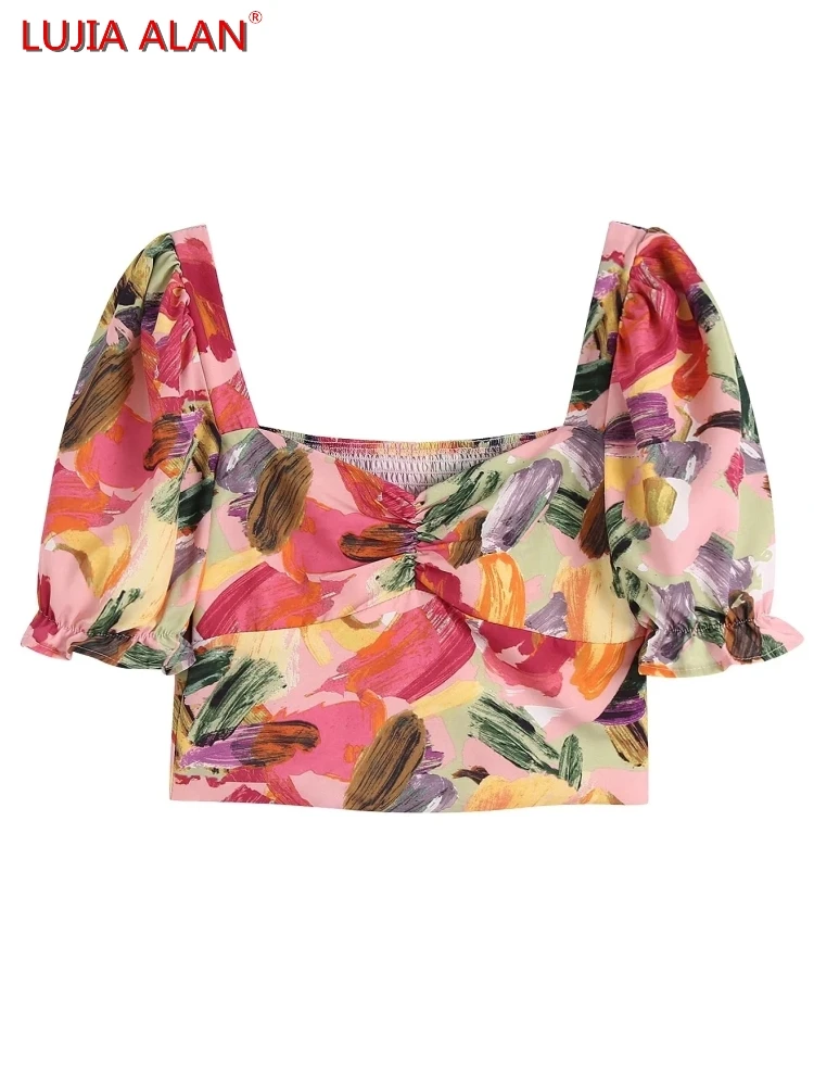 Women Graffiti Printing Square Collar Elastic Short Blouse Summer Female Puff Sleeve Shirts Slim Tops Streetwear LUJIA ALAN B307
Women Graffiti Printing Square Collar Elastic Short Blouse Summer Female Puff Sleeve Shirts Slim Tops Streetwear LUJIA ALAN B307