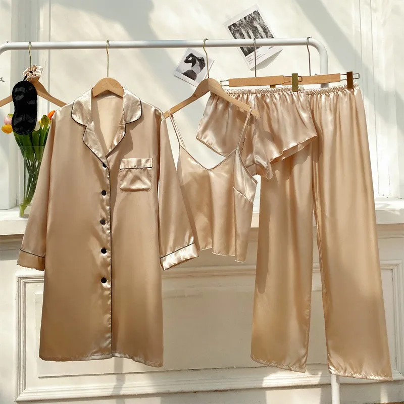 4PCS Sleepwear Pajamas Suit Womens Solid Sleepshirt Home Clothes Intimate Lingerie Summer Nightwear Sleep Set Satin Pyjamas
4PCS Sleepwear Pajamas Suit Womens Solid Sleepshirt Home Clothes Intimate Lingerie Summer Nightwear Sleep Set Satin Pyjamas
