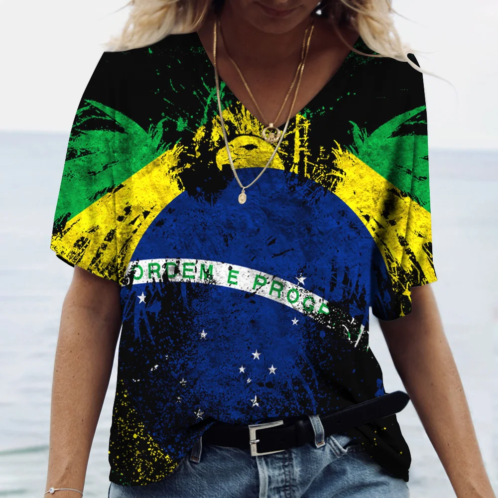 Brasil Jersey Shirt Women's T-shirt Brazilian Flag Tops V Neck Casual Short Sleeve Streetwear Tees Oversized Harajuku Clothes
Brasil Jersey Shirt Women's T-shirt Brazilian Flag Tops V Neck Casual Short Sleeve Streetwear Tees Oversized Harajuku Clothes