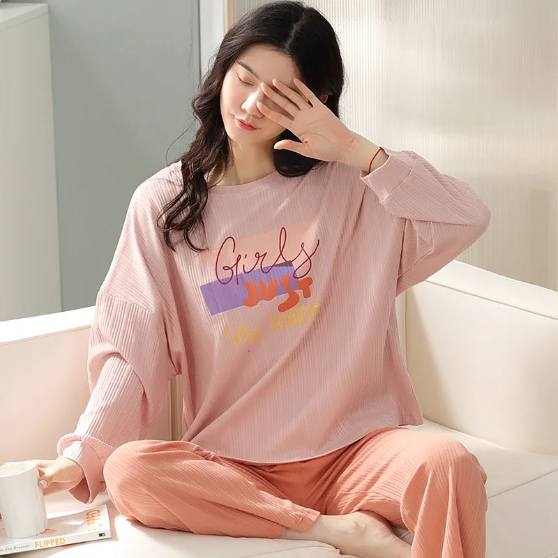 Pure Cotton Pajamas For Women In Spring And Autumn, Soft Solid Color Long Sleeved Pants Pullover, Casual Home Clothing Set, Fema
Pure Cotton Pajamas For Women In Spring And Autumn, Soft Solid Color Long Sleeved Pants Pullover, Casual Home Clothing Set, Fema