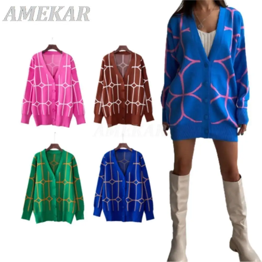 Women's Winter Geometric V-neck Print Cardigan Oversize Knitted Jacket Loose Green Thick Warm Sweater Cardigans For Women 2023
Women's Winter Geometric V-neck Print Cardigan Oversize Knitted Jacket Loose Green Thick Warm Sweater Cardigans For Women 2023