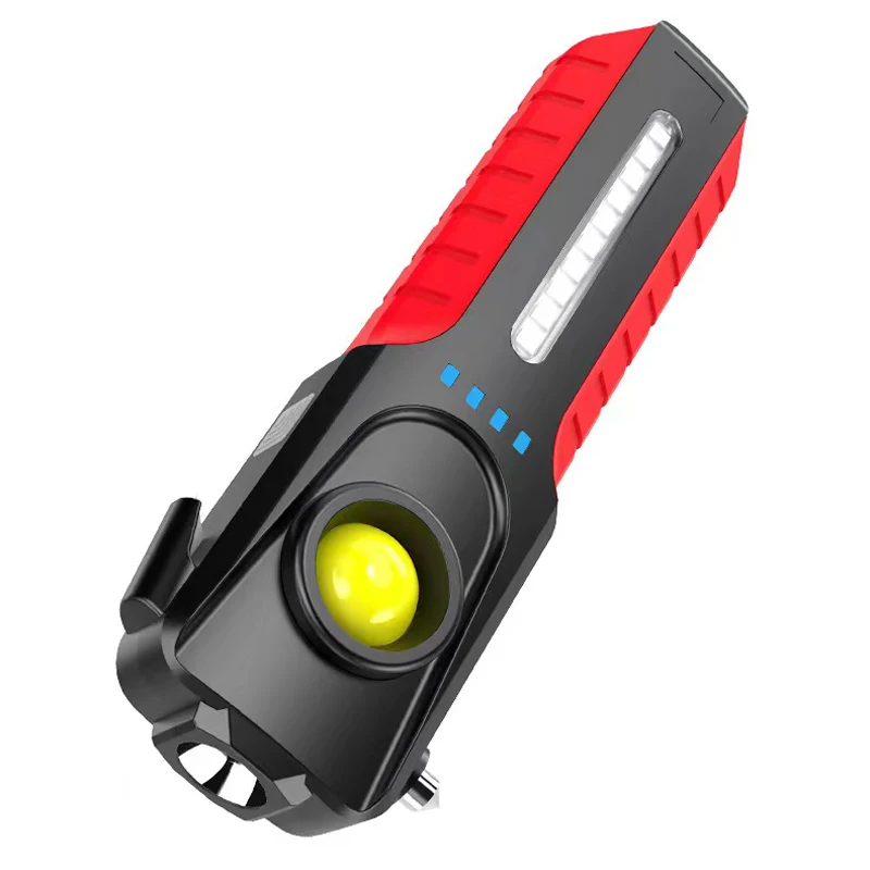 

New LED with Side Light COB Safety Hammer Lifesaving USB Charging with Magnet Multifunctional Strong Light Flashlight Camping