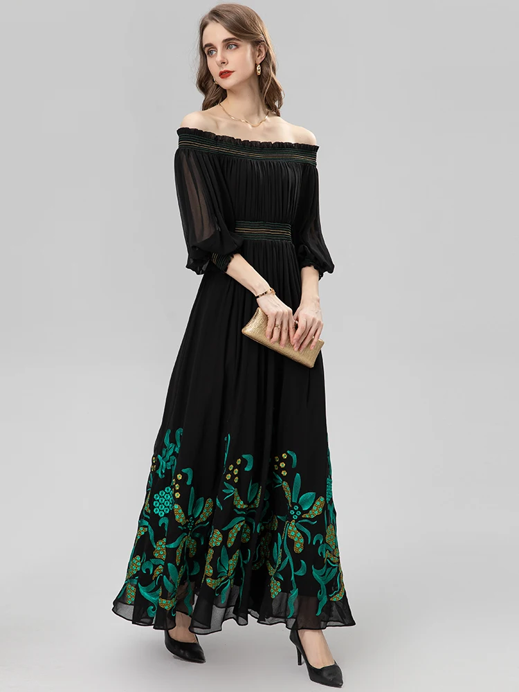 MoaaYina Fashion Designer Summer Dress Women Sexy Slash neck Lantern Sleeve Elastic waist embroidery Black Maxi Party Dress
MoaaYina Fashion Designer Summer Dress Women Sexy Slash neck Lantern Sleeve Elastic waist embroidery Black Maxi Party Dress