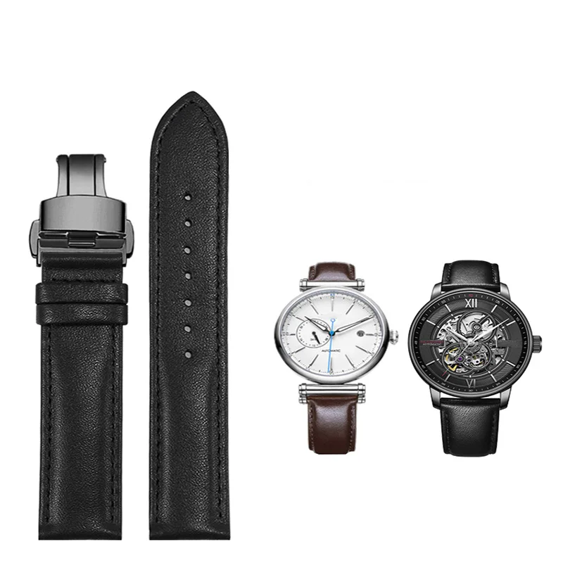 

YOPO Genuine Leather Watchband Suitable for Fiyta GA850002 | 860012 | WGA860011 Men's and Women's Black Brown Strap
