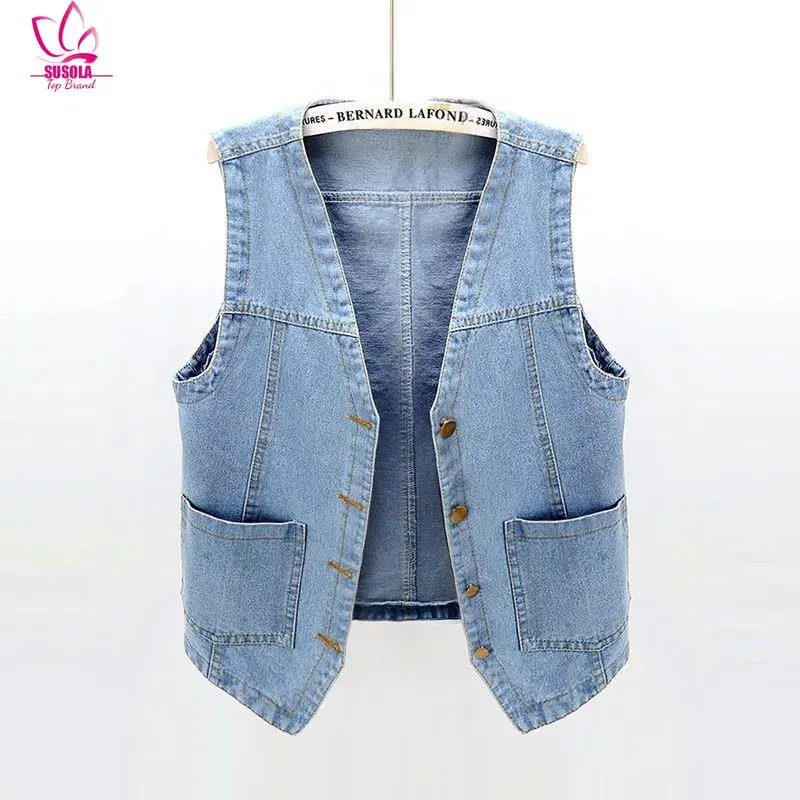 SUSOLA V-Neck Denim Vests Women Spring Summer Short Sleeveless Jacket Casual Chaleco Single-Breasted Oversize Jean Waistcoat
SUSOLA V-Neck Denim Vests Women Spring Summer Short Sleeveless Jacket Casual Chaleco Single-Breasted Oversize Jean Waistcoat