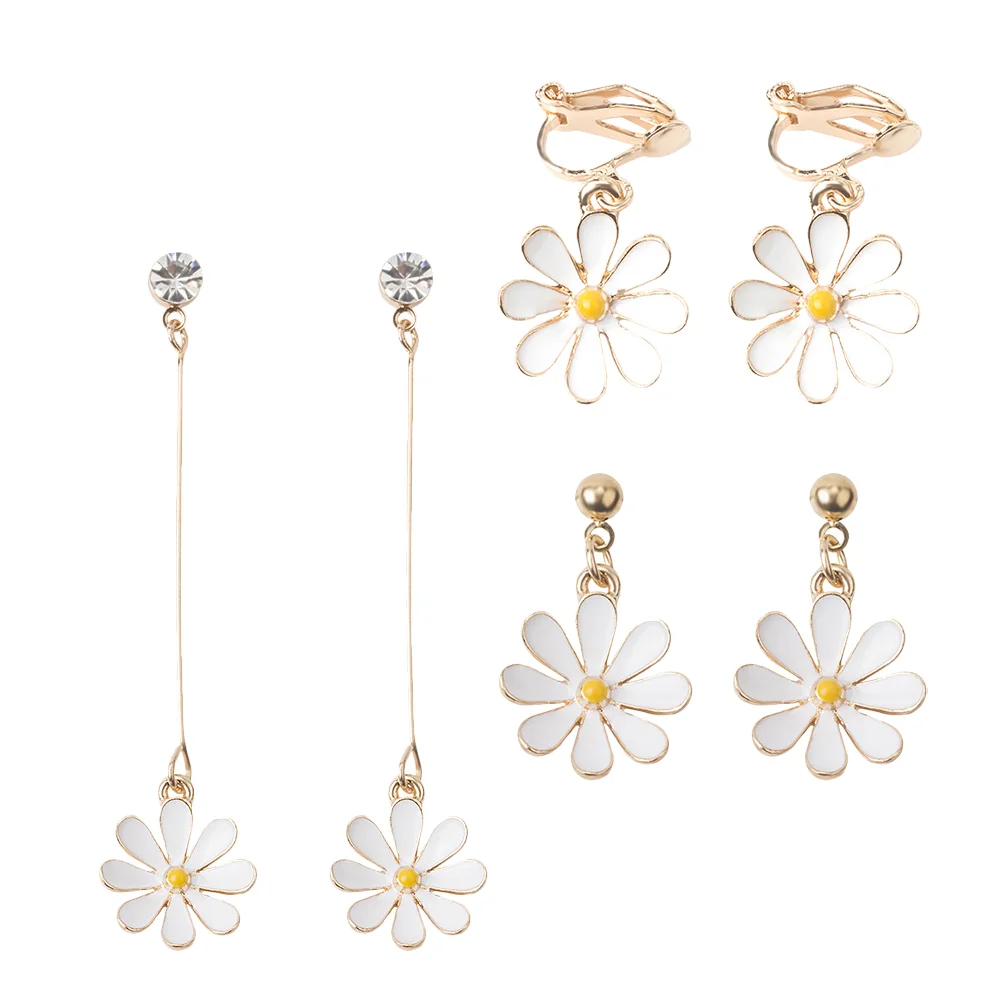 

3 Pairs Flower Earrings Daisy Earrings for Women Daisy Ear Clips Stud Earrings