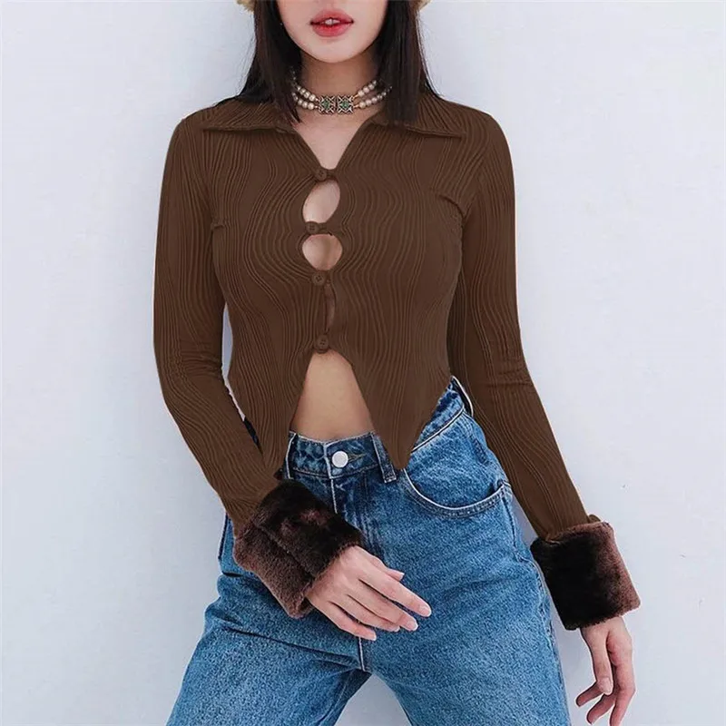 Hollow Out Short Shirt Women Lapel Brown Cropped Tops See-Through Cardigan Shirt Pleated Top
Hollow Out Short Shirt Women Lapel Brown Cropped Tops See-Through Cardigan Shirt Pleated Top