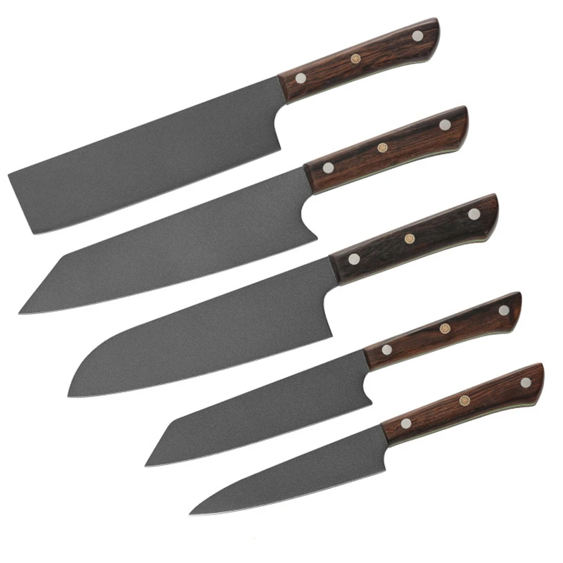 

5 PCS Knives Set Chefs Cleaver Slicing Santoku Kiritsuke Utility Paring Kitchen Knife Wood Handle Handmade Messer Cooking Tools
