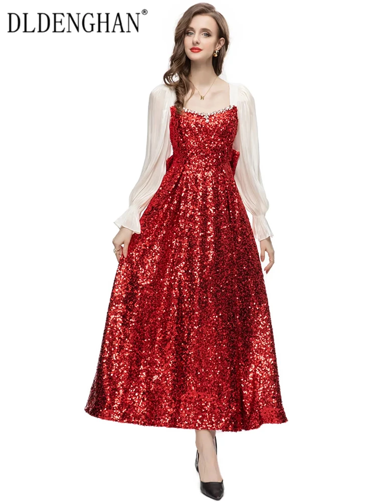 Модное дизайнерское осеннее длинное платье DLDENGHAN, женские винтажные платья с квадратным вырезом, расширяющимся книзу рукавом и блестками, с бантом и открытой спиной
Модное дизайнерское осеннее длинное платье DLDENGHAN, женские винтажные платья с квадратным вырезом, расширяющимся книзу рукавом и блестками, с бантом и открытой спиной