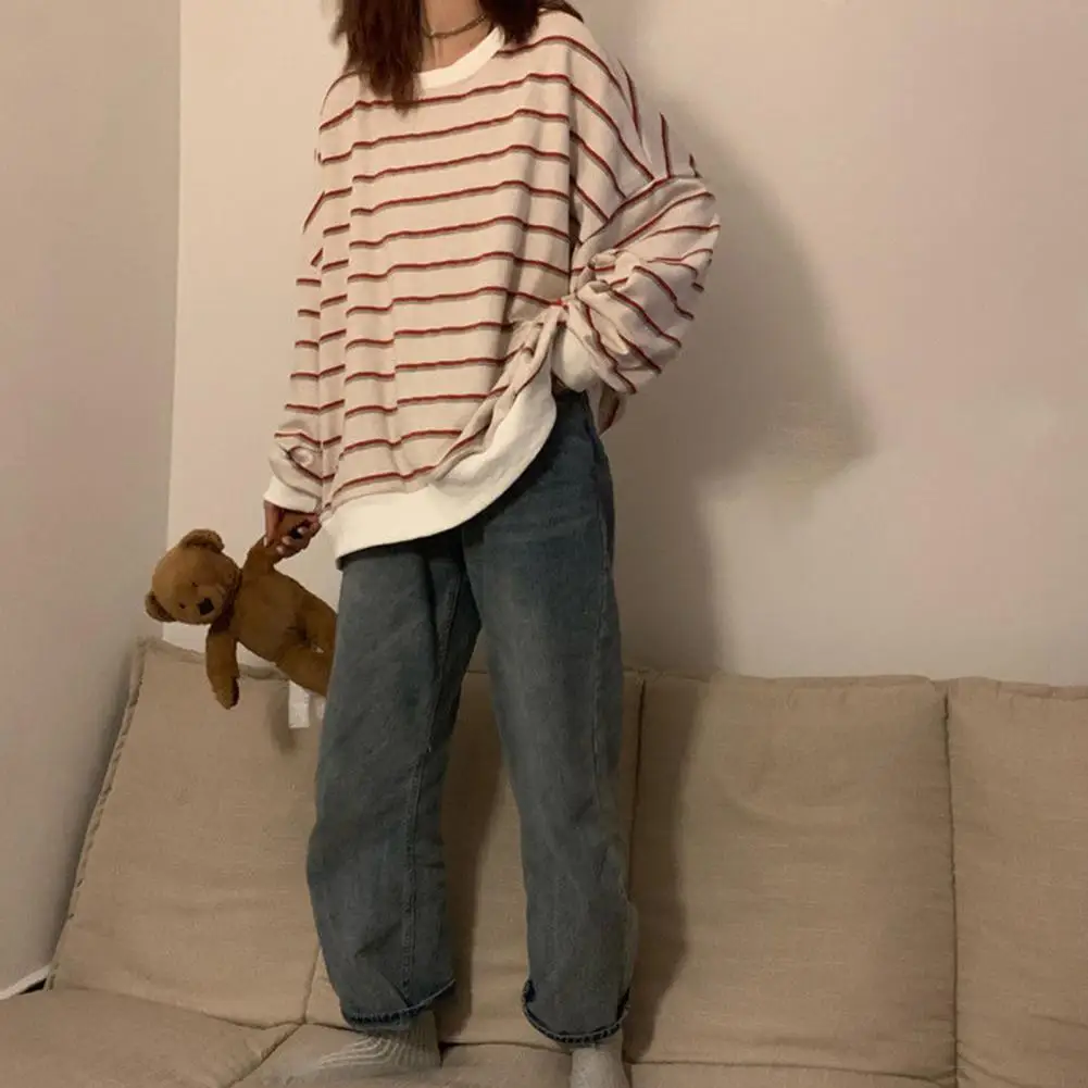 Модный женский пуловер, эластичный дышащий эластичный Простой повседневный полосатый топ для студентов, джемпер, женская блузка, теплая 
Модный женский пуловер, эластичный дышащий эластичный Простой повседневный полосатый топ для студентов, джемпер, женская блузка, теплая