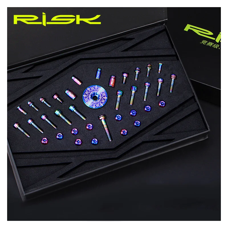 RISK 36pcs Titanium Alloy Screw Kits for MTB Bike Common Bolts Screw Derailleur /Brake/Cage/Valve Cap/Fixing Bolts with Washer
RISK 36pcs Titanium Alloy Screw Kits for MTB Bike Common Bolts Screw Derailleur /Brake/Cage/Valve Cap/Fixing Bolts with Washer