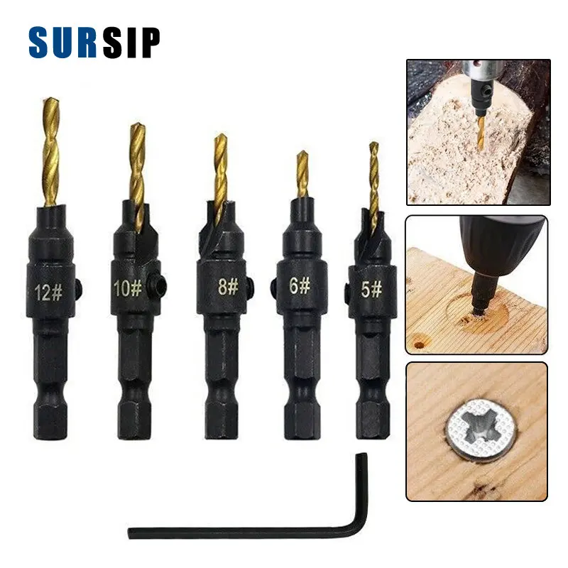 4/5pcs Twist Drill Bit Woodworking Countersink Drilling Quick Change Hex Shank Screw Carpentry Reamer Chamfer Mill #5#6#10#12#14
4/5pcs Twist Drill Bit Woodworking Countersink Drilling Quick Change Hex Shank Screw Carpentry Reamer Chamfer Mill #5#6#10#12#14