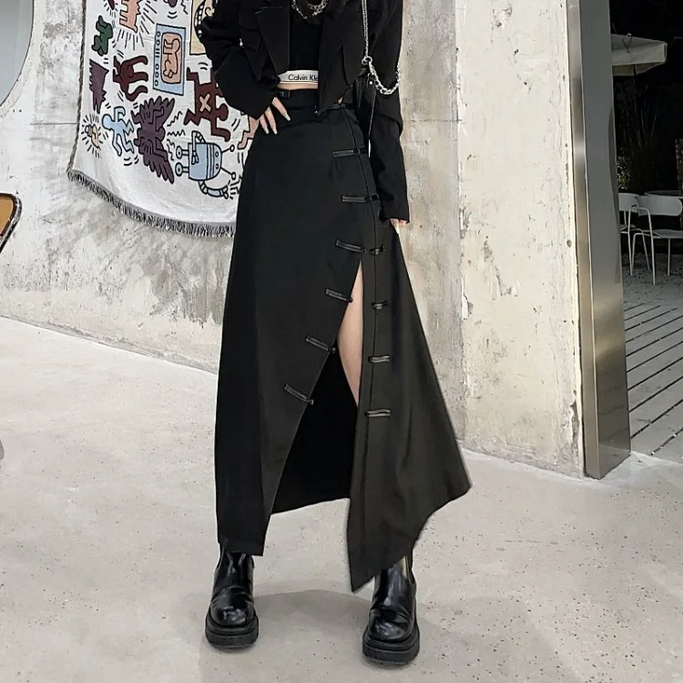 Japanese Harajuku High Waist Black Skirt Chinese Style Button Split Faldas Mujer Y2k High Street All-match Mid-length Faldas
Japanese Harajuku High Waist Black Skirt Chinese Style Button Split Faldas Mujer Y2k High Street All-match Mid-length Faldas