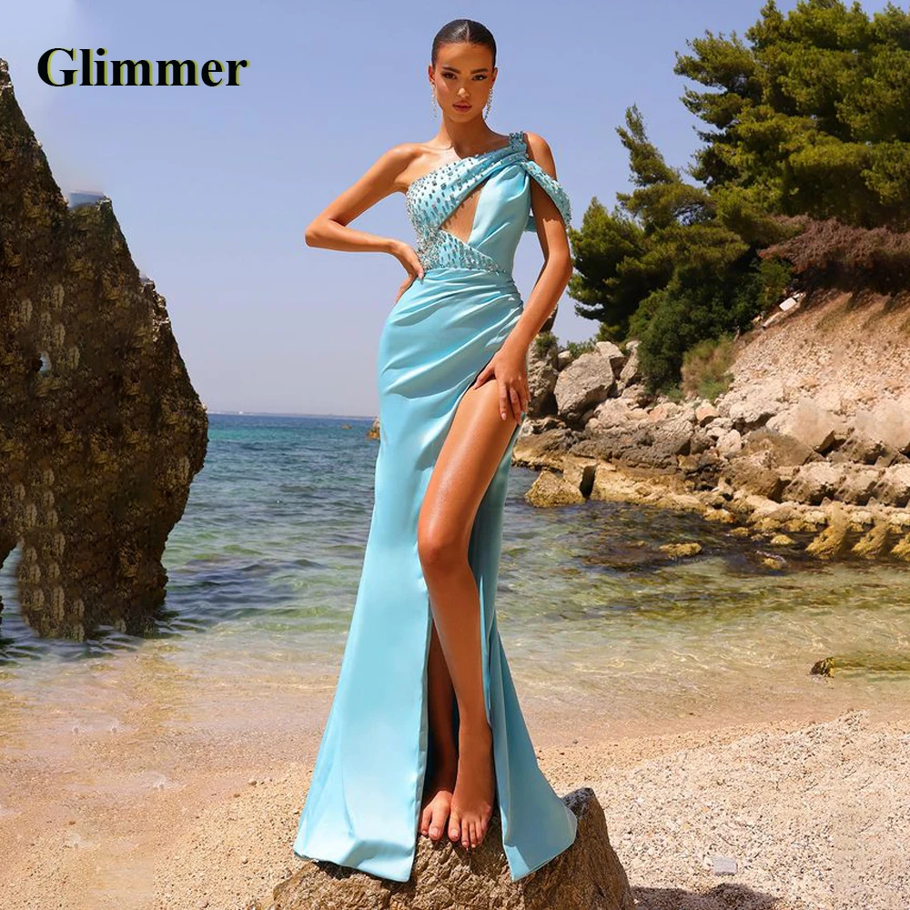 Glimmer Modern Beadings Prom Dresses Trumpet One-Shoulder High Slit Satin Pleat Backless Vestido De Formatura Made To Order
Glimmer Modern Beadings Prom Dresses Trumpet One-Shoulder High Slit Satin Pleat Backless Vestido De Formatura Made To Order