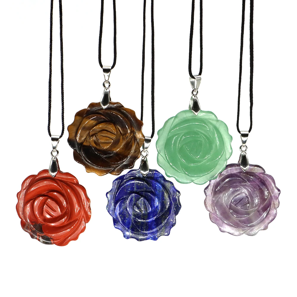 33mm Carved Rose Flower Gemstone Fashion Necklace Pendant Ornament Amethyst Tiger Eye Healing Crystal Charm Jewellery Gifts 1PC
33mm Carved Rose Flower Gemstone Fashion Necklace Pendant Ornament Amethyst Tiger Eye Healing Crystal Charm Jewellery Gifts 1PC