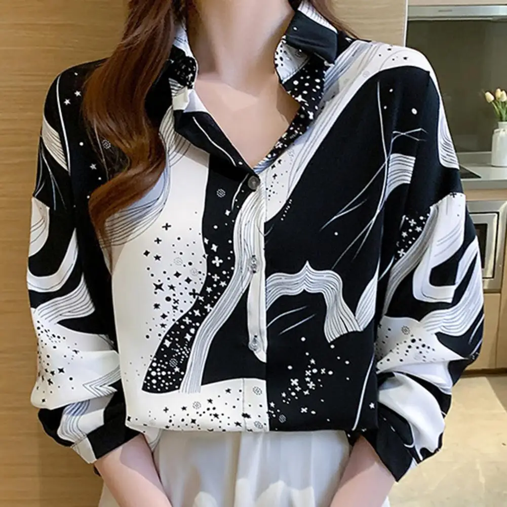 Chic Blouse Shirt Turn-Down Collar Lightweight Casual Shirt Black White Trendy Print Lady Casual Blouse
Chic Blouse Shirt Turn-Down Collar Lightweight Casual Shirt Black White Trendy Print Lady Casual Blouse