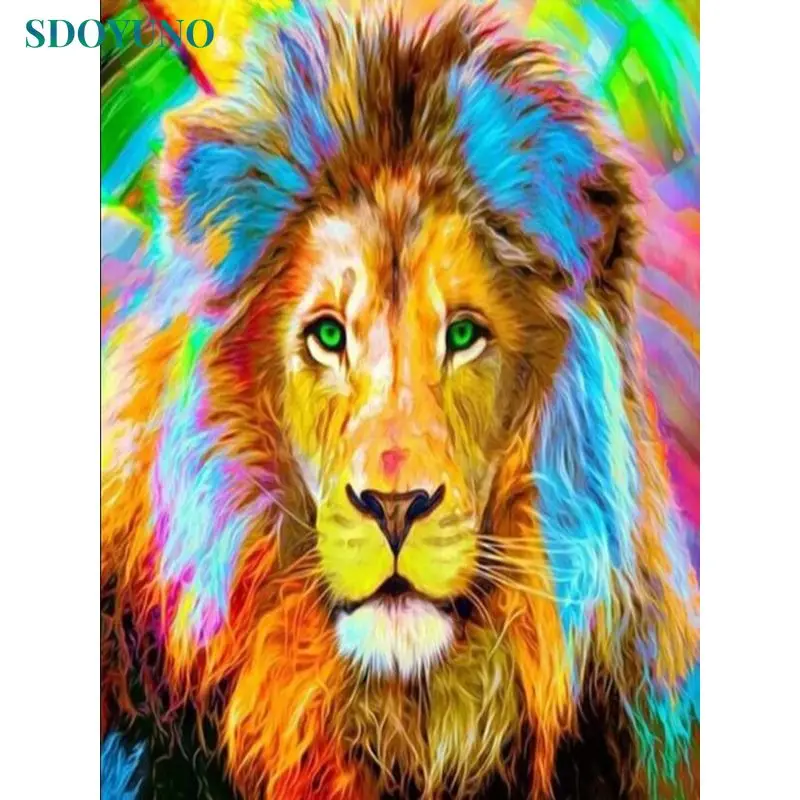 

SDOYUNO 5D DIY Diamond Painting Animal lion Diamond Embroidery Mosaic Color painting Picture Of Rhinestones Home Decor Artwork