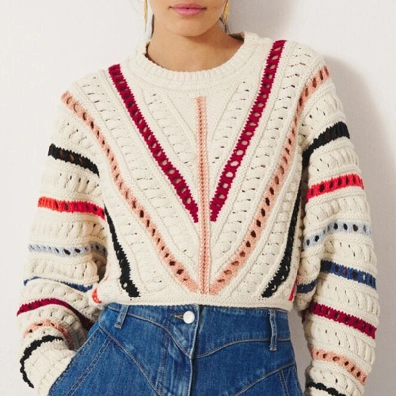 Hollow out Women Colorful Stripes Sweaters Round Neck Knitted Pullover tops Long Sleeve Female Jumper 2022 Autumn new
Hollow out Women Colorful Stripes Sweaters Round Neck Knitted Pullover tops Long Sleeve Female Jumper 2022 Autumn new