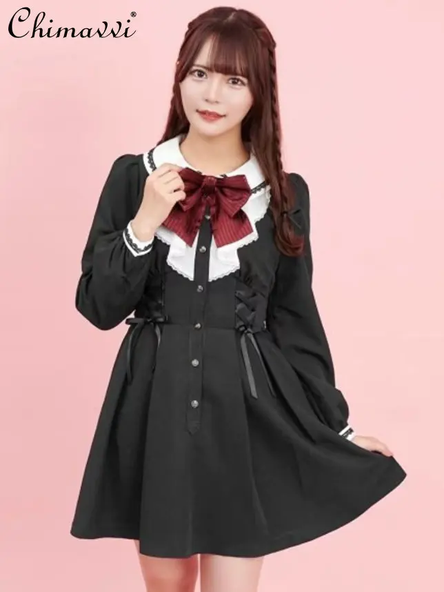 Fashion Ribbon Bow Tie Preppy Style Color Matching Collar Long Sleeve Dress Spring New High Waist Slimming Elegant Kawaii Dress
Fashion Ribbon Bow Tie Preppy Style Color Matching Collar Long Sleeve Dress Spring New High Waist Slimming Elegant Kawaii Dress