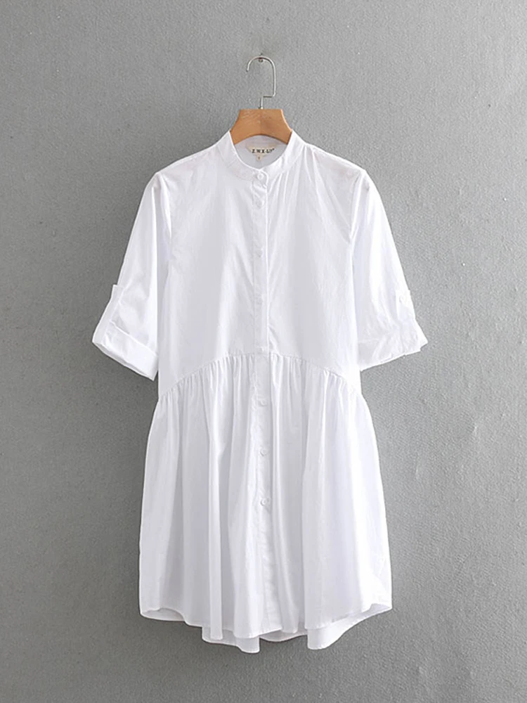 Women O-neck Single Breasted White Shirt Dress Summer Half Sleeve Blue Striped A-line Mini Cottons Dresses 2022
Women O-neck Single Breasted White Shirt Dress Summer Half Sleeve Blue Striped A-line Mini Cottons Dresses 2022