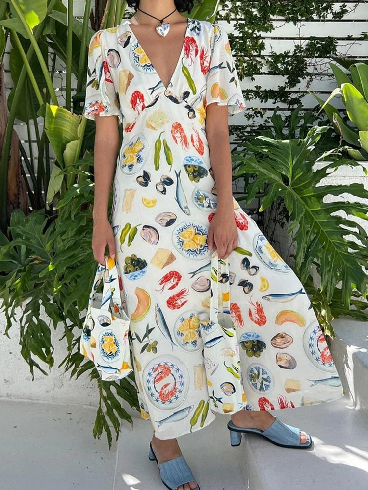 Printed Holiday Beach Dress Women V-neck Fashion High Waist Short Sleeve A-line Dresses Summer 2023 Long Slim Colorful Vestidos
Printed Holiday Beach Dress Women V-neck Fashion High Waist Short Sleeve A-line Dresses Summer 2023 Long Slim Colorful Vestidos