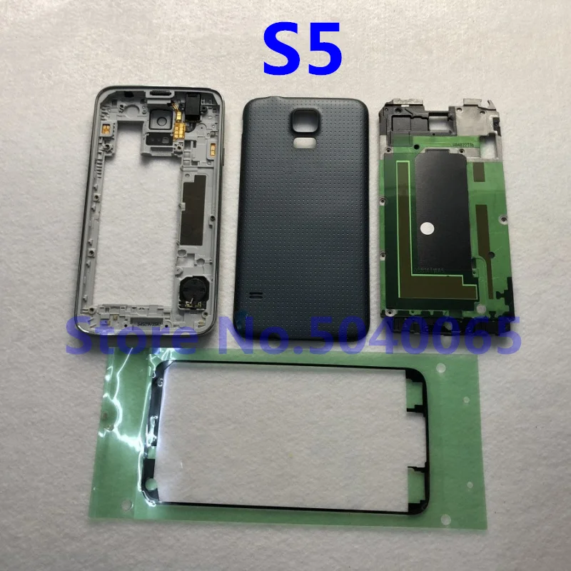 

Чехол для Samsung Galaxy S5 G900 i9600 G900F G900H, полноразмерный корпус, средняя рамка, крышка аккумулятора, задняя крышка S5, Замена + наклейки