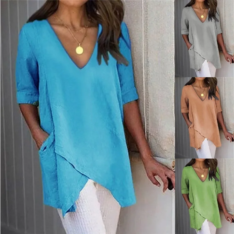Women's Summer Irregular Casual T-Shirt New V-Neck Half-Sleeve Top Fashion Versatile Woman Tops & T-Shirts Female & Lady Clothes
Women's Summer Irregular Casual T-Shirt New V-Neck Half-Sleeve Top Fashion Versatile Woman Tops & T-Shirts Female & Lady Clothes