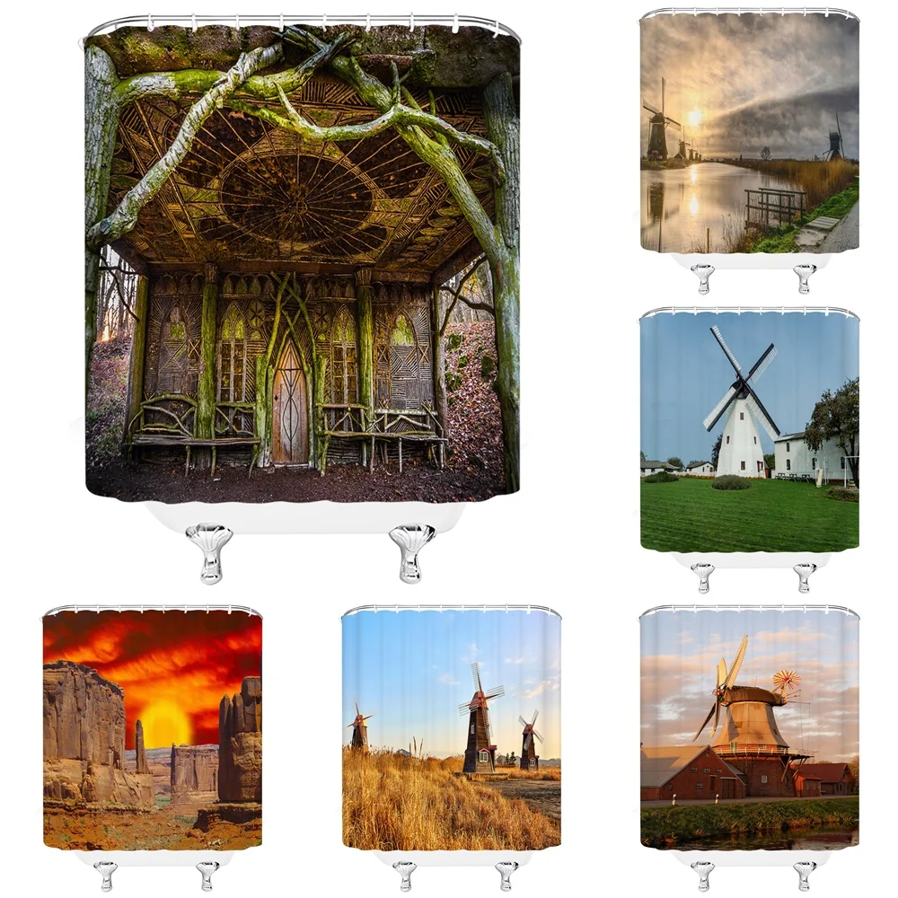 Rustic Farmhouse Shower Curtain Windmill Wooden House Retro Western Farm Country Trees Wild Sunset Scenery Fabric Bath Curtains
Rustic Farmhouse Shower Curtain Windmill Wooden House Retro Western Farm Country Trees Wild Sunset Scenery Fabric Bath Curtains