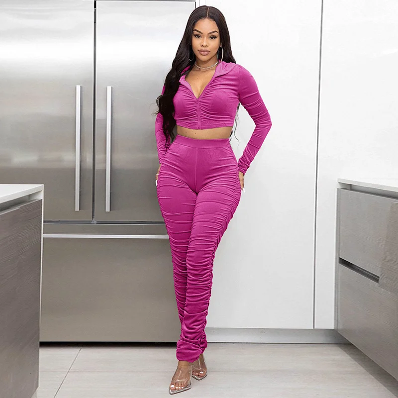 Spring Autumn Velvet Stacked Women's Set Zipper Crop Hoodies Ruched Pants Set Sports Tracksuit Two Piece Outfit Active Sweatsuit
Spring Autumn Velvet Stacked Women's Set Zipper Crop Hoodies Ruched Pants Set Sports Tracksuit Two Piece Outfit Active Sweatsuit