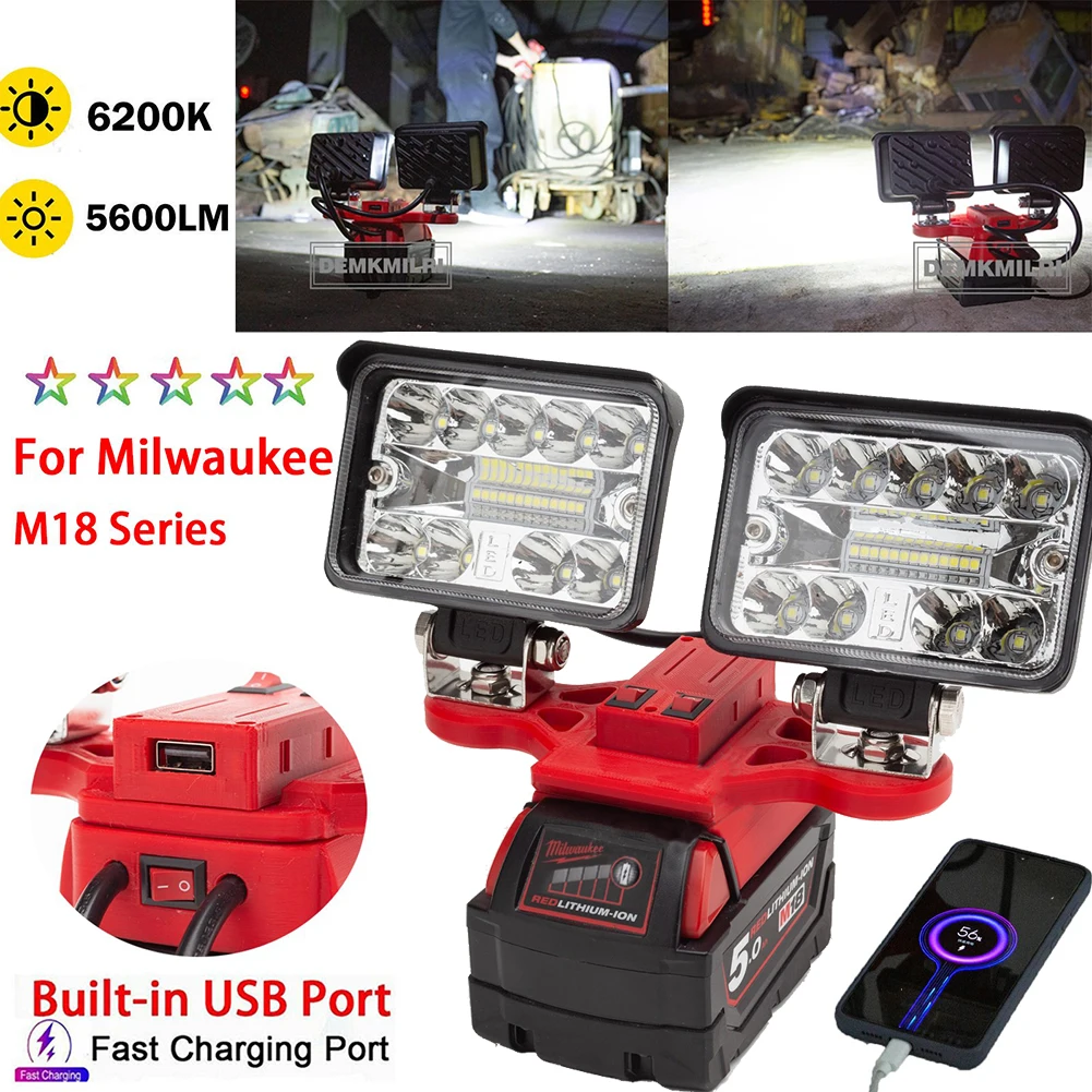 1x Wireless LED Work Lights For/XC Batteries 18V20V (5600LM) 2 Head-W/USB Camping Trips RV Trips Parties Camping Lamp
1x Wireless LED Work Lights For/XC Batteries 18V20V (5600LM) 2 Head-W/USB Camping Trips RV Trips Parties Camping Lamp