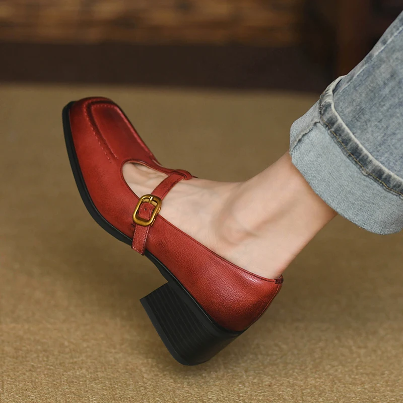 Spring Simple Shoes On Heel French Style Cowhide Elegant Pumps Women's Vintage Shoes Cozy Med Heels Mary Jane Buckle Pumps
Spring Simple Shoes On Heel French Style Cowhide Elegant Pumps Women's Vintage Shoes Cozy Med Heels Mary Jane Buckle Pumps