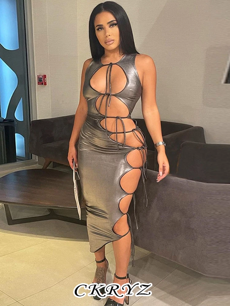 Ckryz-Women's Sleeveless O-Neck PU Lace Up Bodycon Midi Dresses Hollow Out Sexy Fashion Party Clubwear Y2K Clothes, Summer, New
Ckryz-Women's Sleeveless O-Neck PU Lace Up Bodycon Midi Dresses Hollow Out Sexy Fashion Party Clubwear Y2K Clothes, Summer, New