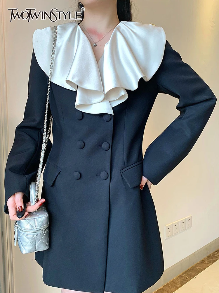 TWOTWINSTYLE Patchwork Ruffle Mini Dress For Women Lapel Long Sleeve Hit Color Dresses Female Autumn Clothing 2022 Fashion New
TWOTWINSTYLE Patchwork Ruffle Mini Dress For Women Lapel Long Sleeve Hit Color Dresses Female Autumn Clothing 2022 Fashion New