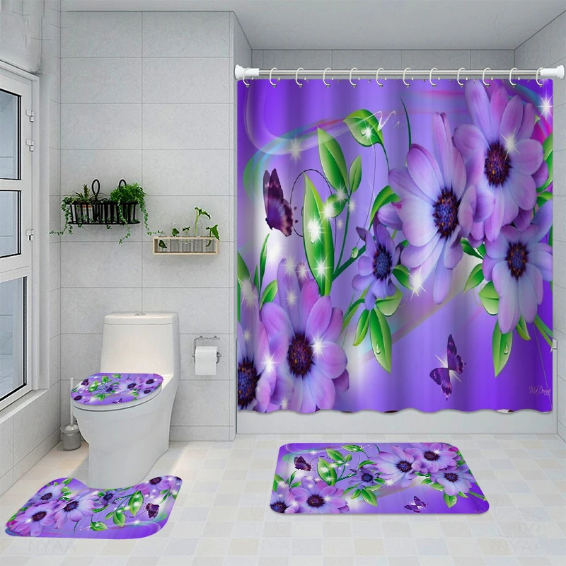 Waterproof Bathroom Shower Curtain Flower Toilet Cover Non-Slip Bath Mat Rug Carpet Set Polyester Fabric Washable Home Decor
Waterproof Bathroom Shower Curtain Flower Toilet Cover Non-Slip Bath Mat Rug Carpet Set Polyester Fabric Washable Home Decor