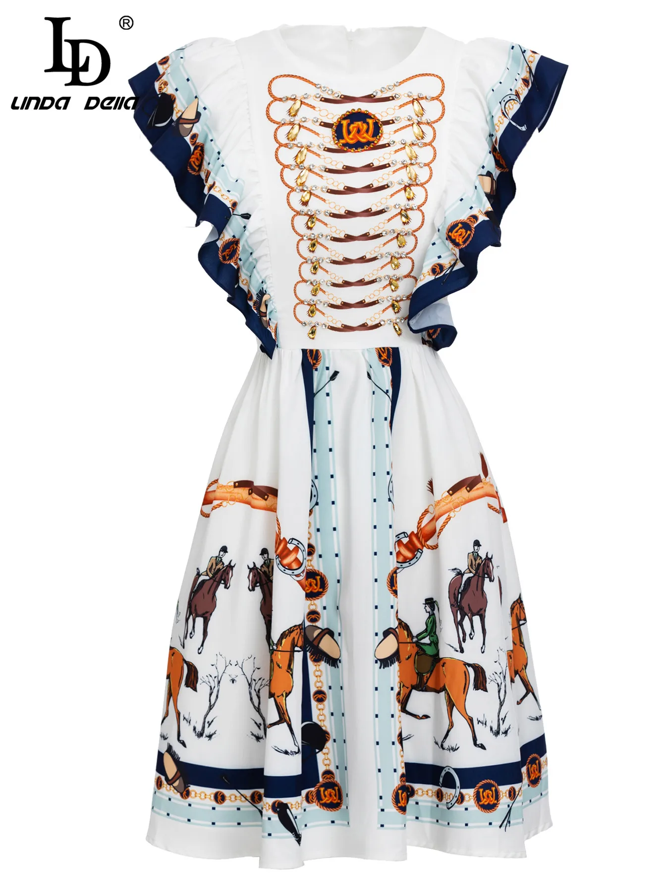 LD LINDA DELLA Fashion Runway Summer Party Mini Dress Women's Butterfly Sleeve Diamond Bead Horse Printed Short Dress Vestidos
LD LINDA DELLA Fashion Runway Summer Party Mini Dress Women's Butterfly Sleeve Diamond Bead Horse Printed Short Dress Vestidos