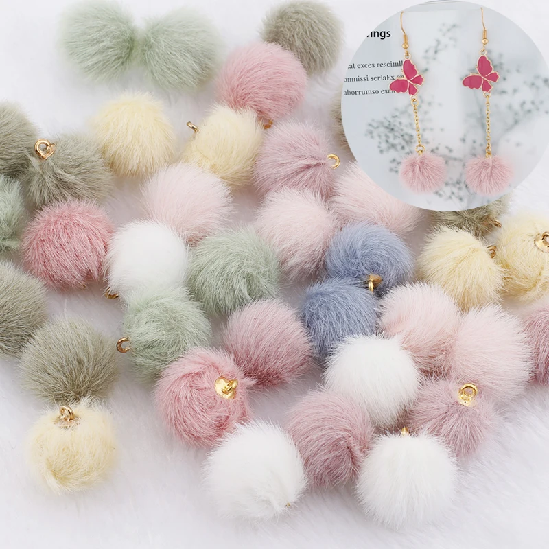 

10pcs Plush Fur Covered Ball Beads Charms DIY Pompom Beads Pendant for Necklace Earring Bracelet Jewelry Making Supplies Finding