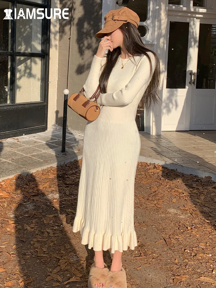 IAMSURE Elegant Fashion Basic Solid Ruffles Dress Korean Style O-Neck Long Sleeve Maxi Dresses For Women 2022 Autumn Winter
IAMSURE Elegant Fashion Basic Solid Ruffles Dress Korean Style O-Neck Long Sleeve Maxi Dresses For Women 2022 Autumn Winter