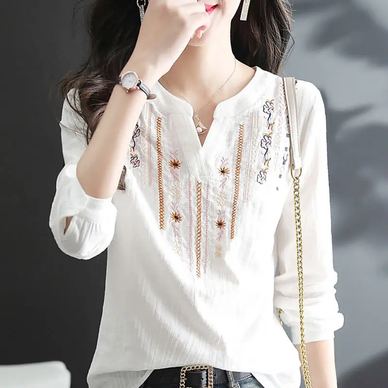 Balonimo White Cotton Long-sleeved Shirt Women's 2022 Spring Autumn Casual Embroidery Ethnic Style All-match V-neck Blouse Tops
Balonimo White Cotton Long-sleeved Shirt Women's 2022 Spring Autumn Casual Embroidery Ethnic Style All-match V-neck Blouse Tops