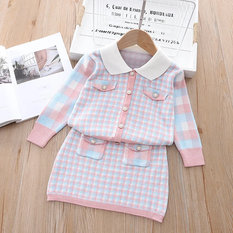 Autumn Girls Fashion Set Kids Knitted Sweater Baby Cardigan Plaid Two-piece Sets Little Girl Toddler College Style Clothing
Autumn Girls Fashion Set Kids Knitted Sweater Baby Cardigan Plaid Two-piece Sets Little Girl Toddler College Style Clothing