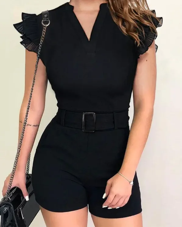 Black Jumpsuit Women Summer 2022 Fashion New Sexy V-neck Flutter Sleeve Rompers Lady Casual Jumpsuits -With Belt
Black Jumpsuit Women Summer 2022 Fashion New Sexy V-neck Flutter Sleeve Rompers Lady Casual Jumpsuits -With Belt